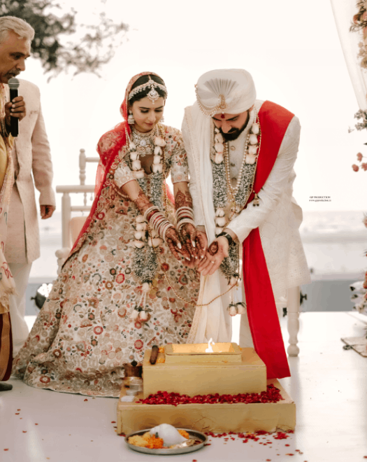 Couple in traditional wedding attire